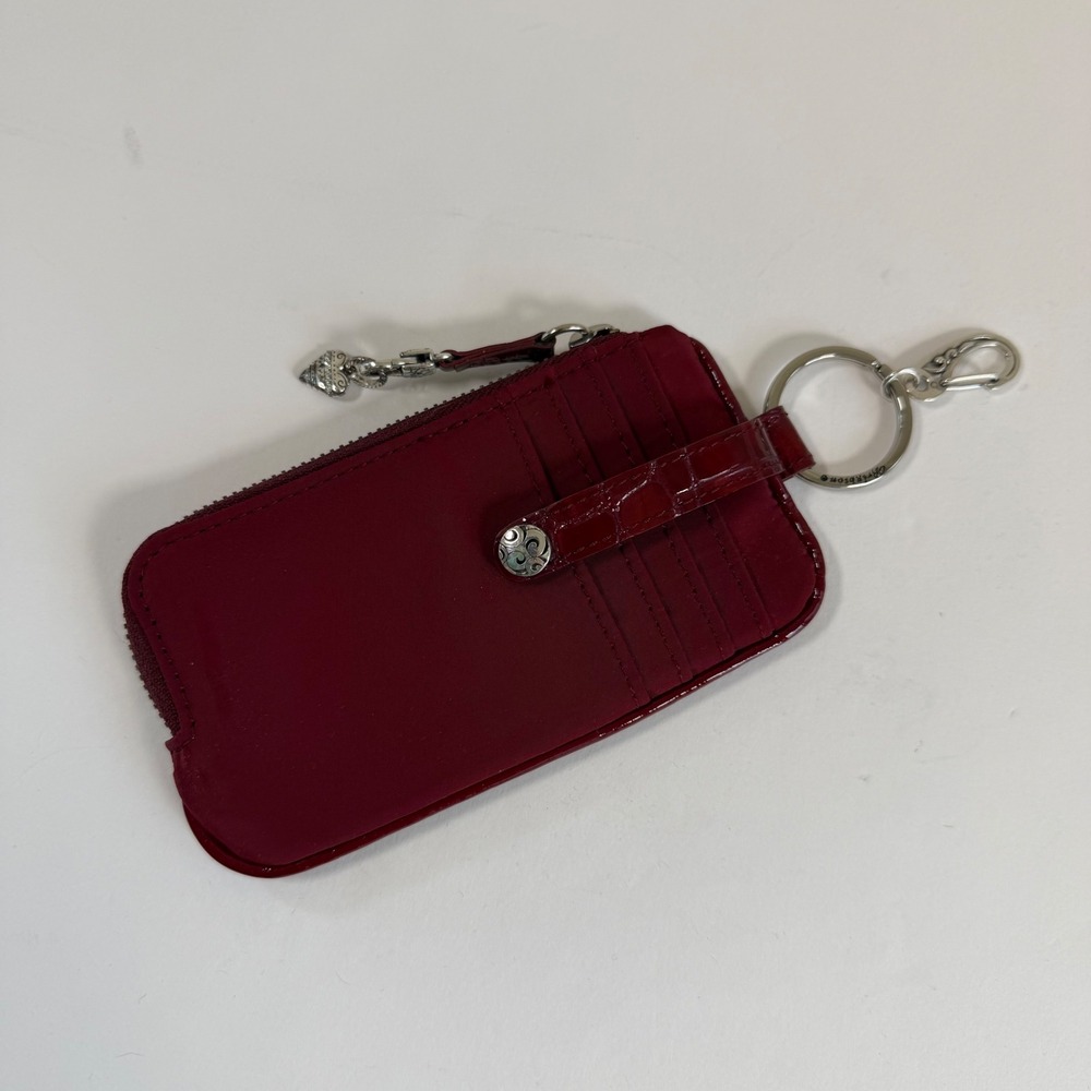Brighton Red Nylon ID Wallet Keychain Coin Pouch Card Holder Zip Croc Trim